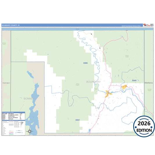 Boundary County, ID Business Reference 5 Digit ZIP Code Wall Map
