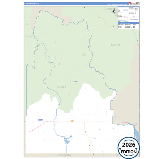 Camas County, ID Business Reference 5 Digit ZIP Code Wall Map
