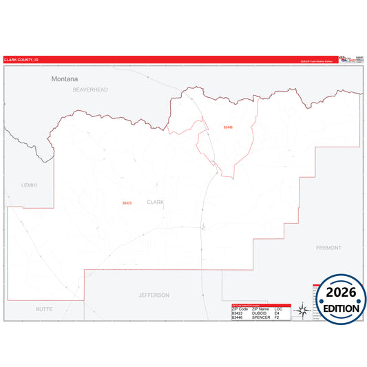 Clark County, ID Red Line 5 Digit ZIP Code Wall Map