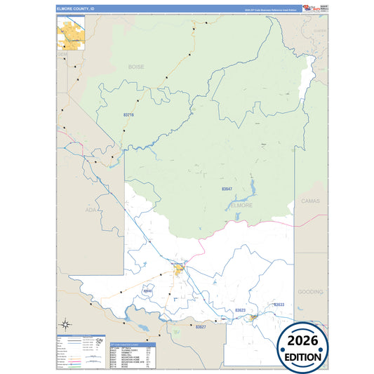 Elmore County, ID Business Reference 5 Digit ZIP Code Wall Map