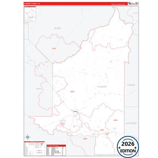 Elmore County, ID Red Line 5 Digit ZIP Code Wall Map