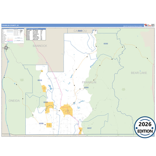 Franklin County, ID Business Reference 5 Digit ZIP Code Wall Map