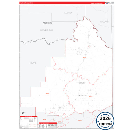 Fremont County, ID Red Line 5 Digit ZIP Code Wall Map