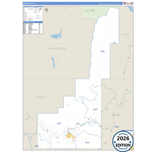 Gem County, ID Business Reference 5 Digit ZIP Code Wall Map