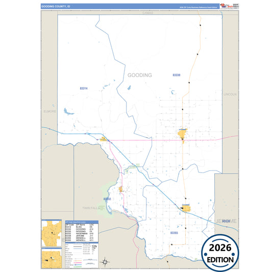 Gooding County, ID Business Reference 5 Digit ZIP Code Wall Map