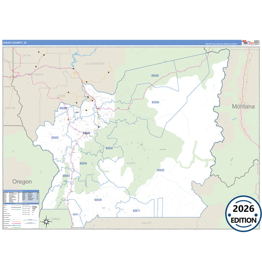Idaho County, ID Business Reference 5 Digit ZIP Code Wall Map