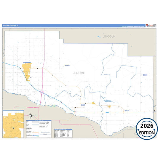 Jerome County, ID Business Reference 5 Digit ZIP Code Wall Map