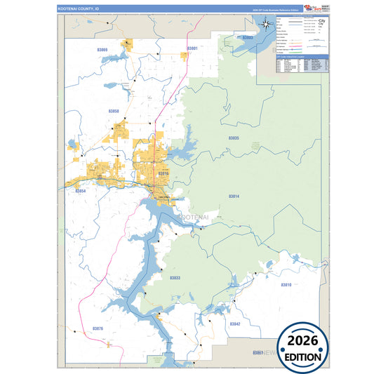 Kootenai County, ID Business Reference 5 Digit ZIP Code Wall Map