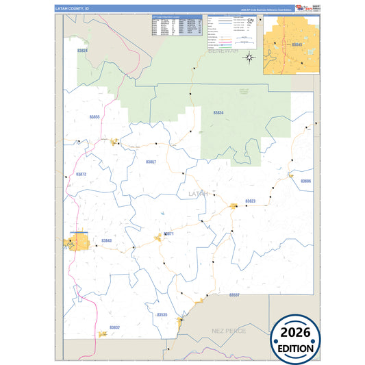 Latah County, ID Business Reference 5 Digit ZIP Code Wall Map