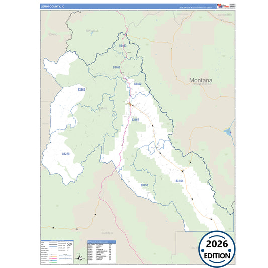 Lemhi County, ID Business Reference 5 Digit ZIP Code Wall Map