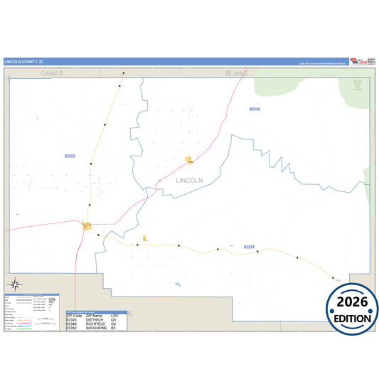 Lincoln County, ID Business Reference 5 Digit ZIP Code Wall Map