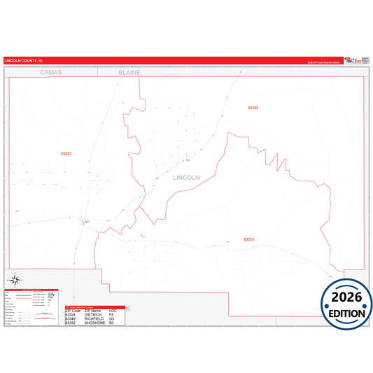 Lincoln County, ID Red Line 5 Digit ZIP Code Wall Map