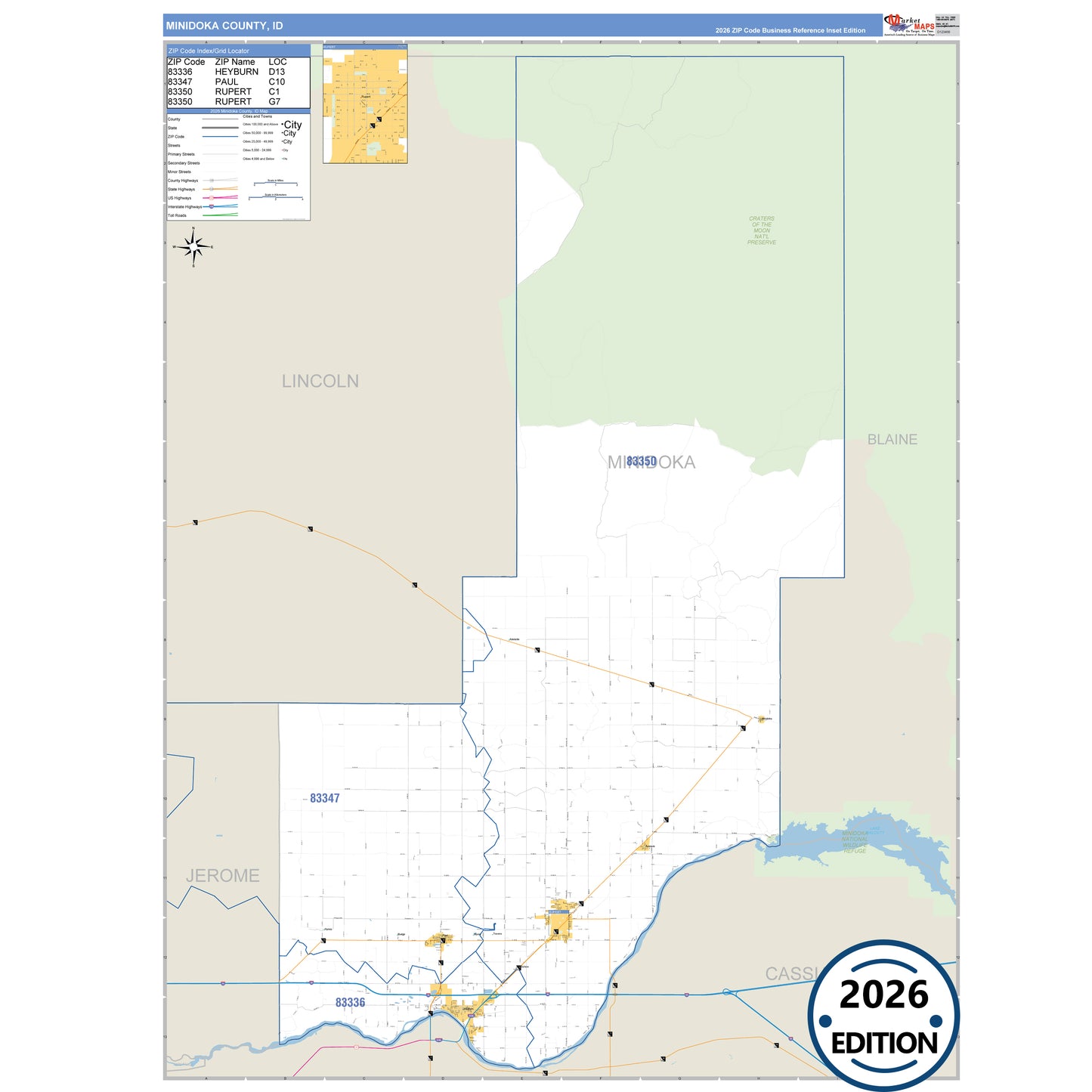 Minidoka County, ID Business Reference 5 Digit ZIP Code Wall Map