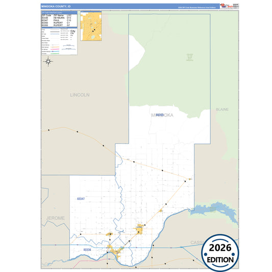 Minidoka County, ID Business Reference 5 Digit ZIP Code Wall Map
