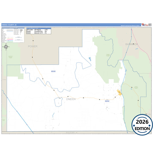 Oneida County, ID Business Reference 5 Digit ZIP Code Wall Map