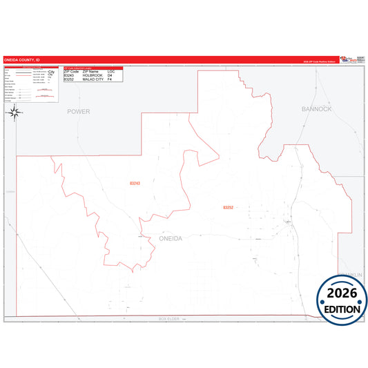 Oneida County, ID Red Line 5 Digit ZIP Code Wall Map