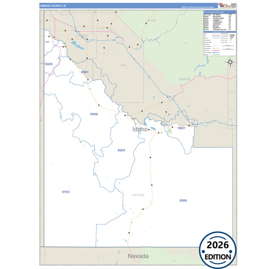Owyhee County, ID Business Reference 5 Digit ZIP Code Wall Map