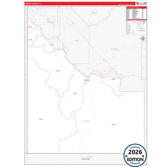 Owyhee County, ID Red Line 5 Digit ZIP Code Wall Map