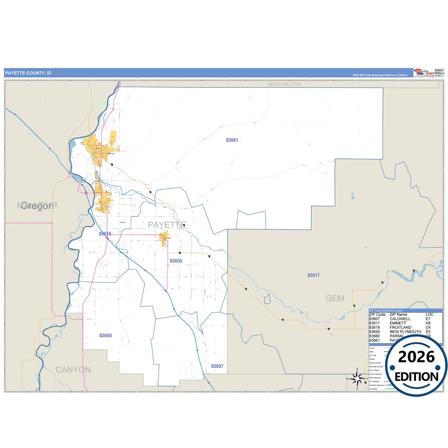 Payette County, ID Business Reference 5 Digit ZIP Code Wall Map