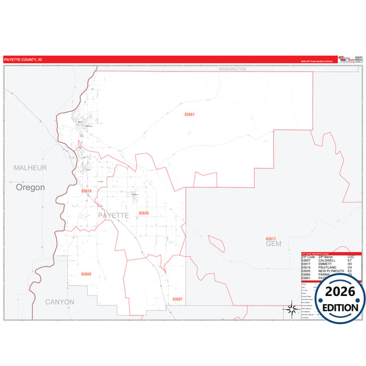 Payette County, ID Red Line 5 Digit ZIP Code Wall Map