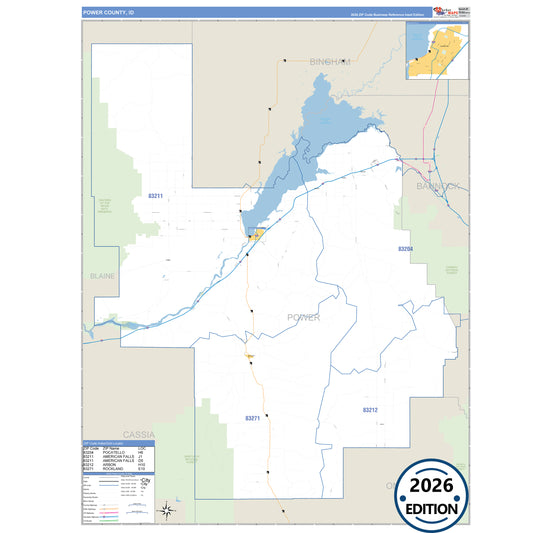Power County, ID Business Reference 5 Digit ZIP Code Wall Map