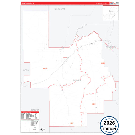 Power County, ID Red Line 5 Digit ZIP Code Wall Map