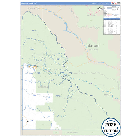 Shoshone County, ID Business Reference 5 Digit ZIP Code Wall Map
