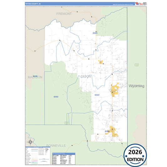 Teton County, ID Business Reference 5 Digit ZIP Code Wall Map