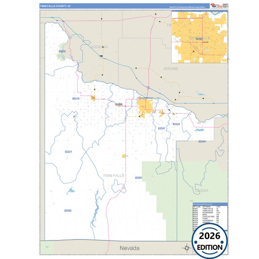 Twin Falls County, ID Business Reference 5 Digit ZIP Code Wall Map