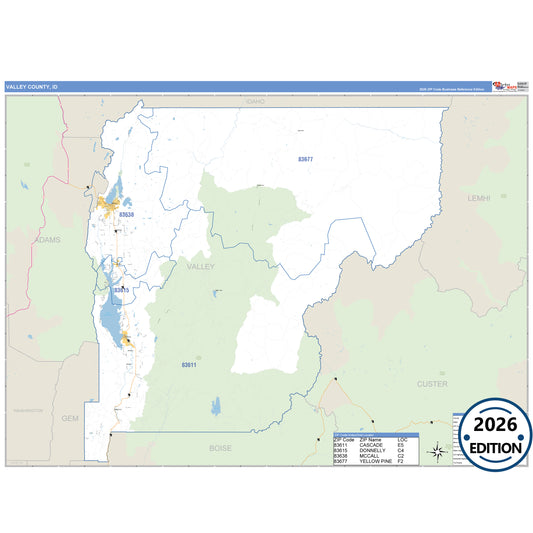Valley County, ID Business Reference 5 Digit ZIP Code Wall Map