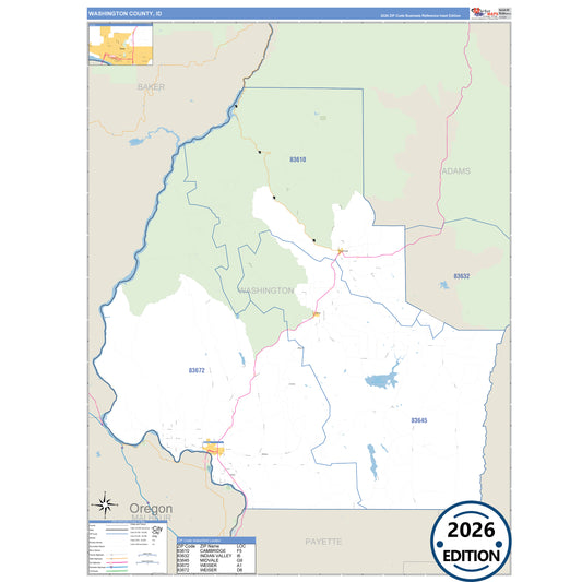 Washington County, ID Business Reference 5 Digit ZIP Code Wall Map
