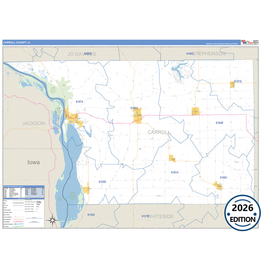 Carroll County, IL Business Reference 5 Digit ZIP Code Wall Map