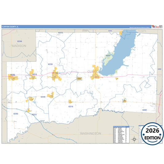 Clinton County, IL Business Reference 5 Digit ZIP Code Wall Map