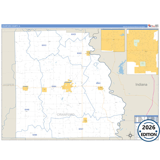 Crawford County, IL Business Reference 5 Digit ZIP Code Wall Map