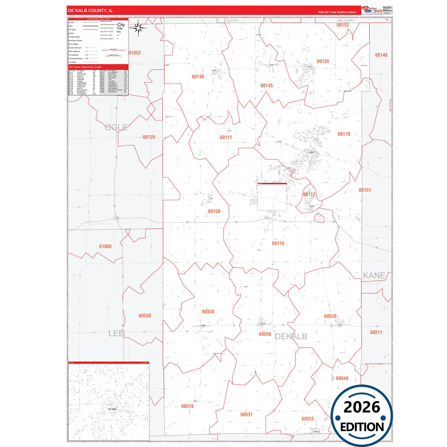De Witt County, IL Red Line 5 Digit ZIP Code Wall Map