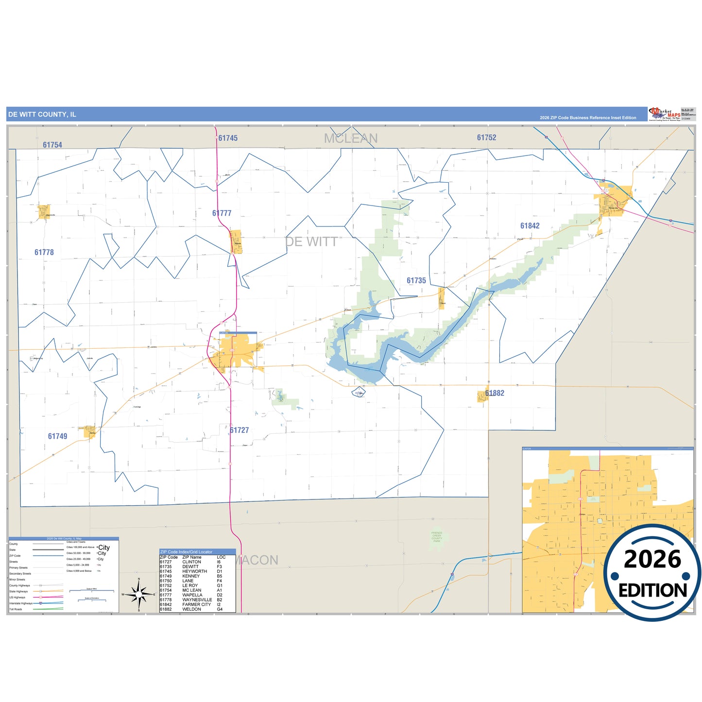 DeKalb County, IL Business Reference 5 Digit ZIP Code Wall Map