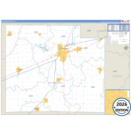 Effingham County, IL Business Reference 5 Digit ZIP Code Wall Map