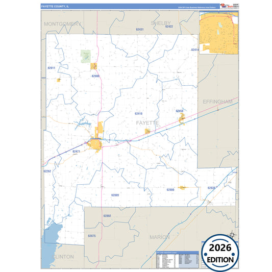 Fayette County, IL Business Reference 5 Digit ZIP Code Wall Map
