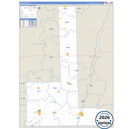 Ford County, IL Business Reference 5 Digit ZIP Code Wall Map