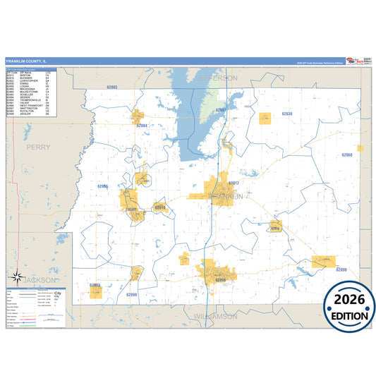 Franklin County, IL Business Reference 5 Digit ZIP Code Wall Map