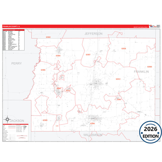 Franklin County, IL Red Line 5 Digit ZIP Code Wall Map