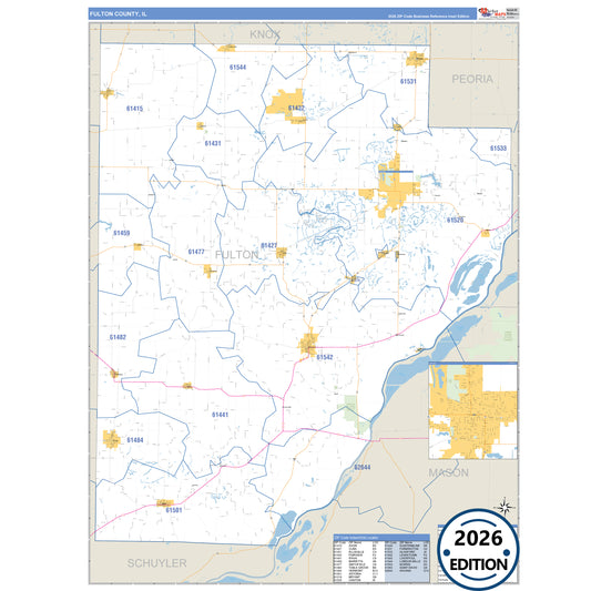 Fulton County, IL Business Reference 5 Digit ZIP Code Wall Map