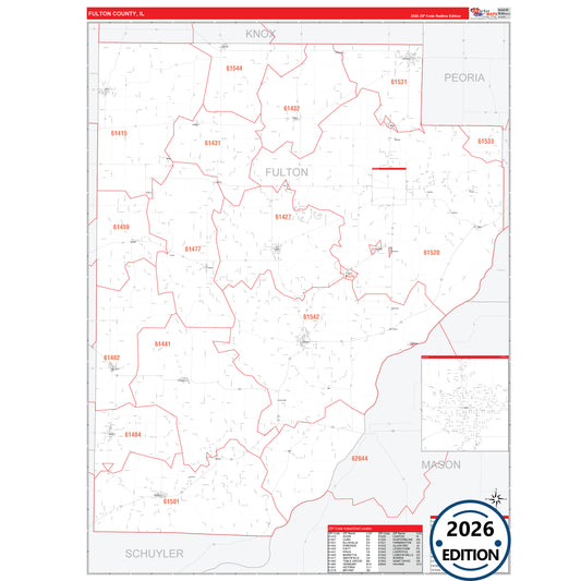 Fulton County, IL Red Line 5 Digit ZIP Code Wall Map