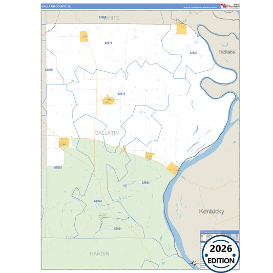 Gallatin County, IL Business Reference 5 Digit ZIP Code Wall Map