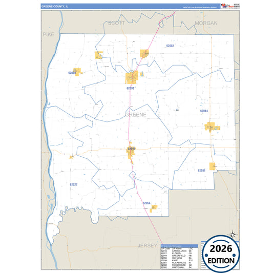 Greene County, IL Business Reference 5 Digit ZIP Code Wall Map