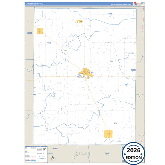 Hamilton County, IL Business Reference 5 Digit ZIP Code Wall Map