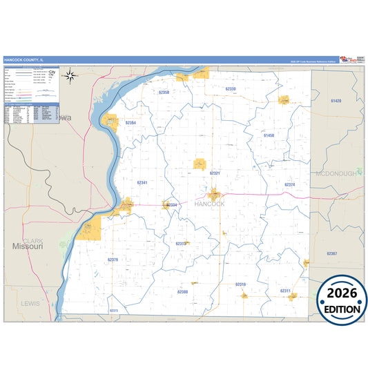 Hancock County, IL Business Reference 5 Digit ZIP Code Wall Map