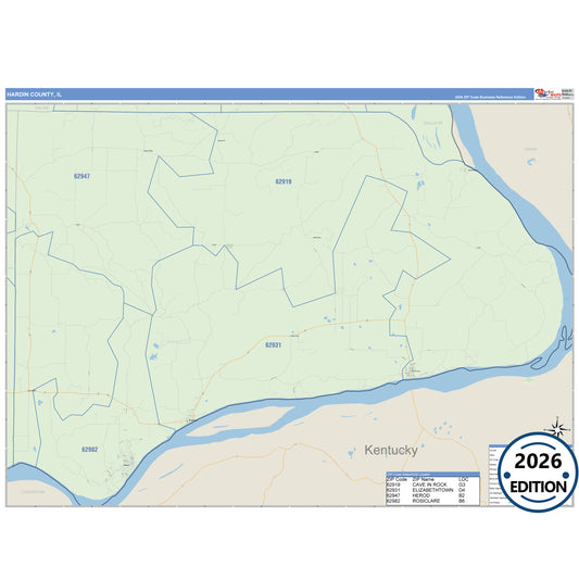Hardin County, IL Business Reference 5 Digit ZIP Code Wall Map
