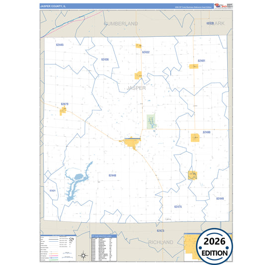 Jasper County, IL Business Reference 5 Digit ZIP Code Wall Map