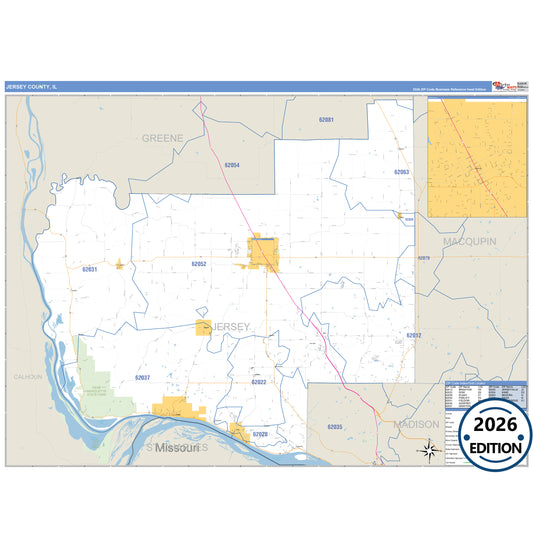 Jersey County, IL Business Reference 5 Digit ZIP Code Wall Map